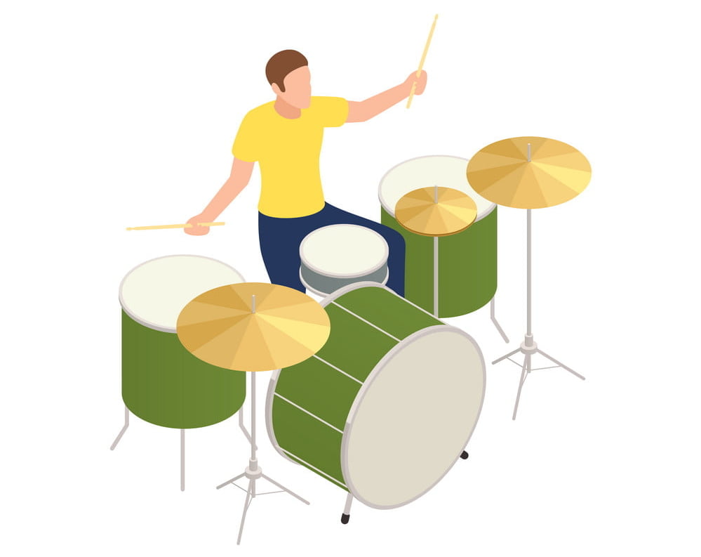 Neighbors relations conflicts isometric composition with character of drummer playing on drum set vector illustration